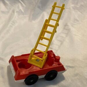 Fisher-Price Vintage Little People Red Yellow White Fire Truck Car Toy